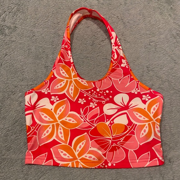 SHEIN Tops - Floral Halter Crop Top – Pink & Orange, Size Small